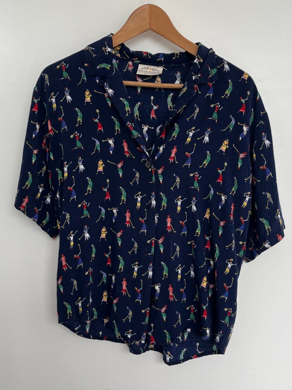 Susan Bristol Navy Short-Sleeve Button-Front Golf Print Shirt